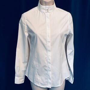 EUC Callidae The ORIGINAL 100% Cotton Fitted Show Shirt W/ Choker White Size XS